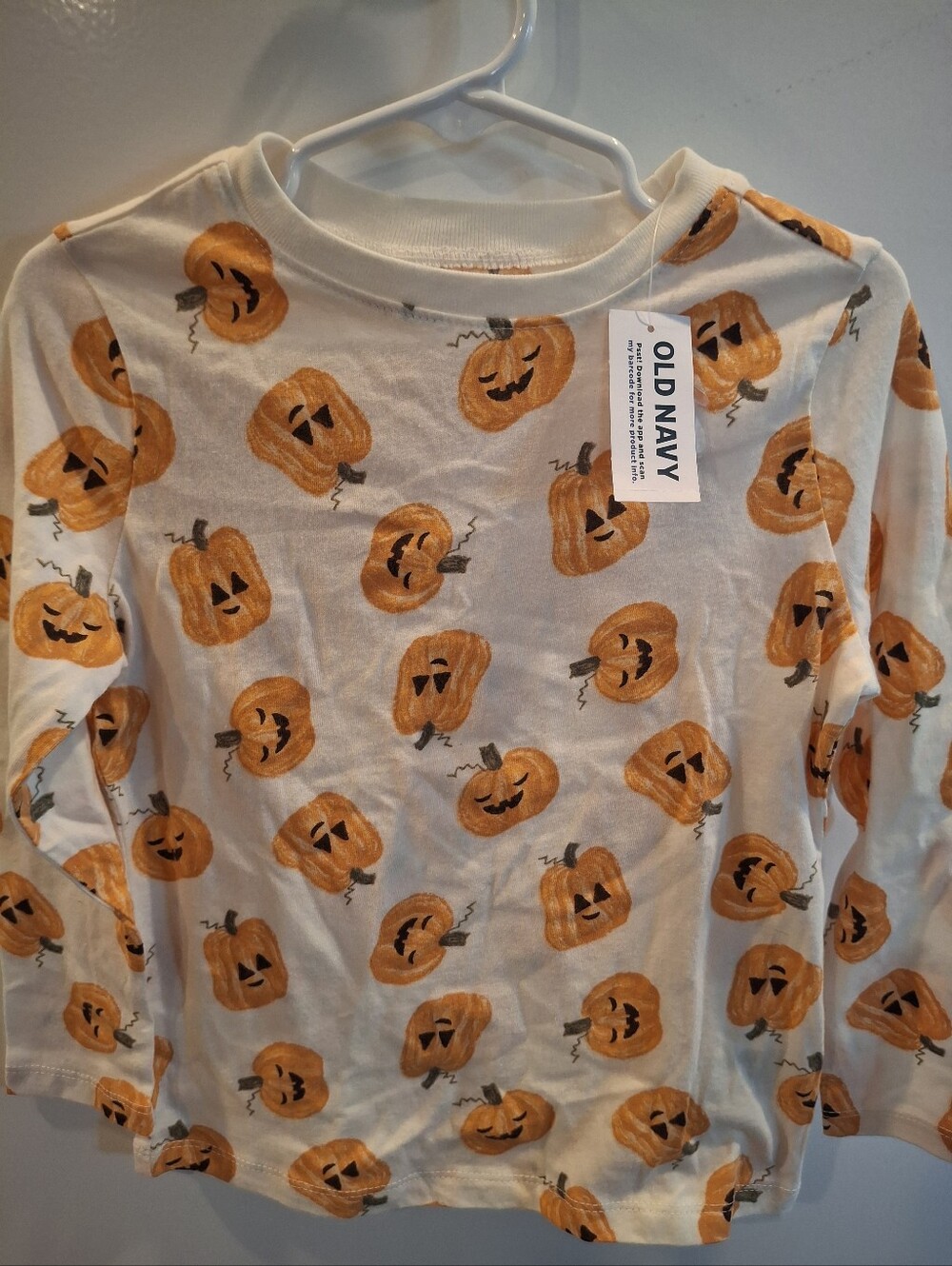 Old Navy Cream Long-Sleeve Tee with Orange Pumpkin Print